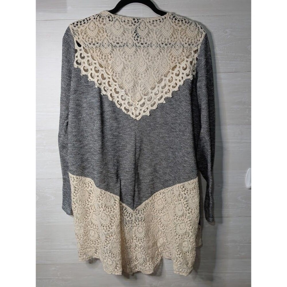 Rue21 Rue+ Gray Knit Open Front Cardigan Cream Lace Crochet Inset Plus Size 2X